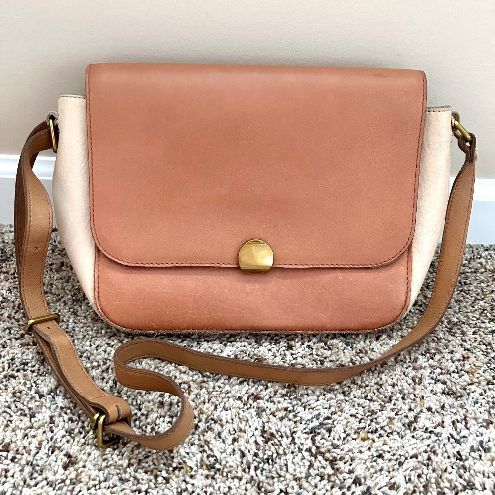 MADEWELL The Abroad Tan Leather ColorBlock Crossbody Shoulder Bag Flip Top